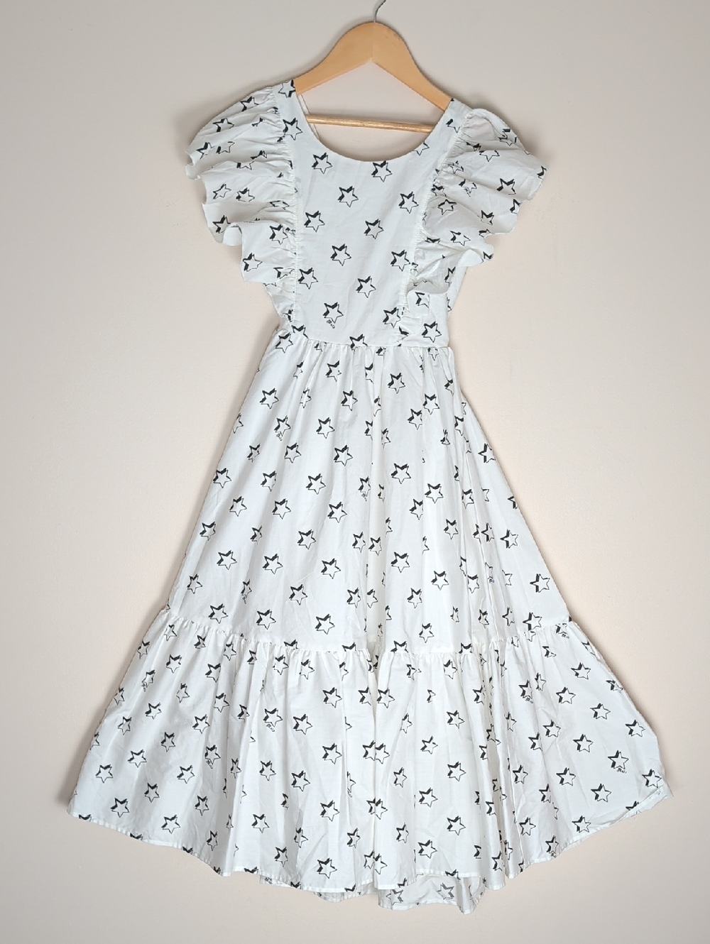 Monnalisa Teen Girls White Star Pattern Poplin Ruffle Dress, Size 10